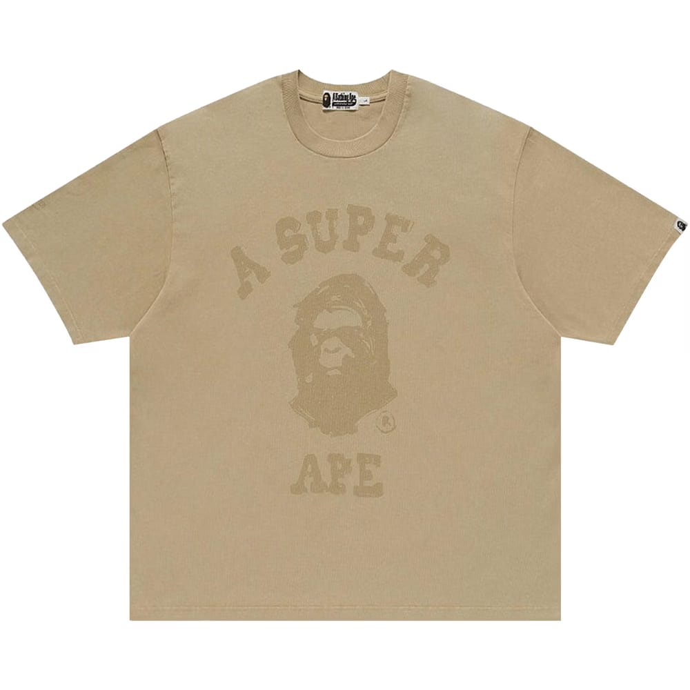 BAPE x KidSuper Garment Dye College Logo T-Shirt Beige