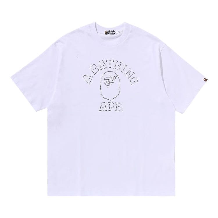 BAPE Rhinestone College Relaxed Fit T-Shirt White