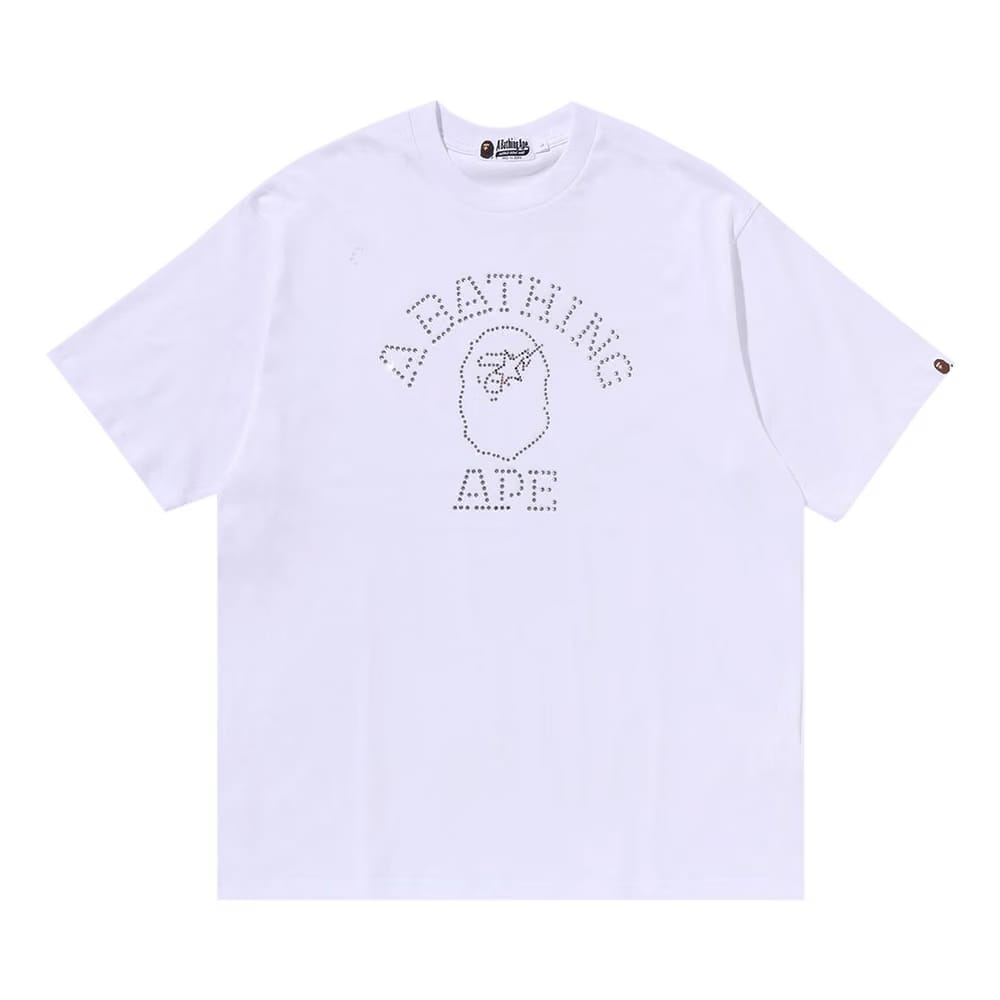 BAPE Rhinestone College Relaxed Fit T-Shirt White