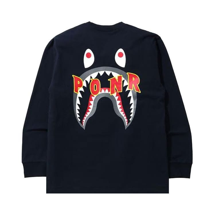 BAPE Shark PONR Long-Sleeve T-Shirt Navy
