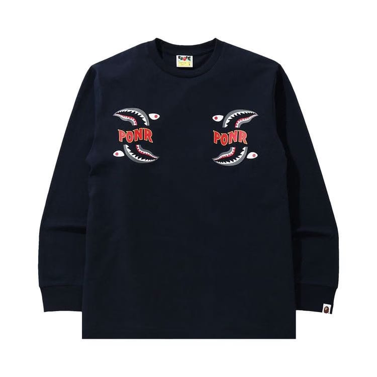 BAPE Shark PONR Long-Sleeve T-Shirt Navy