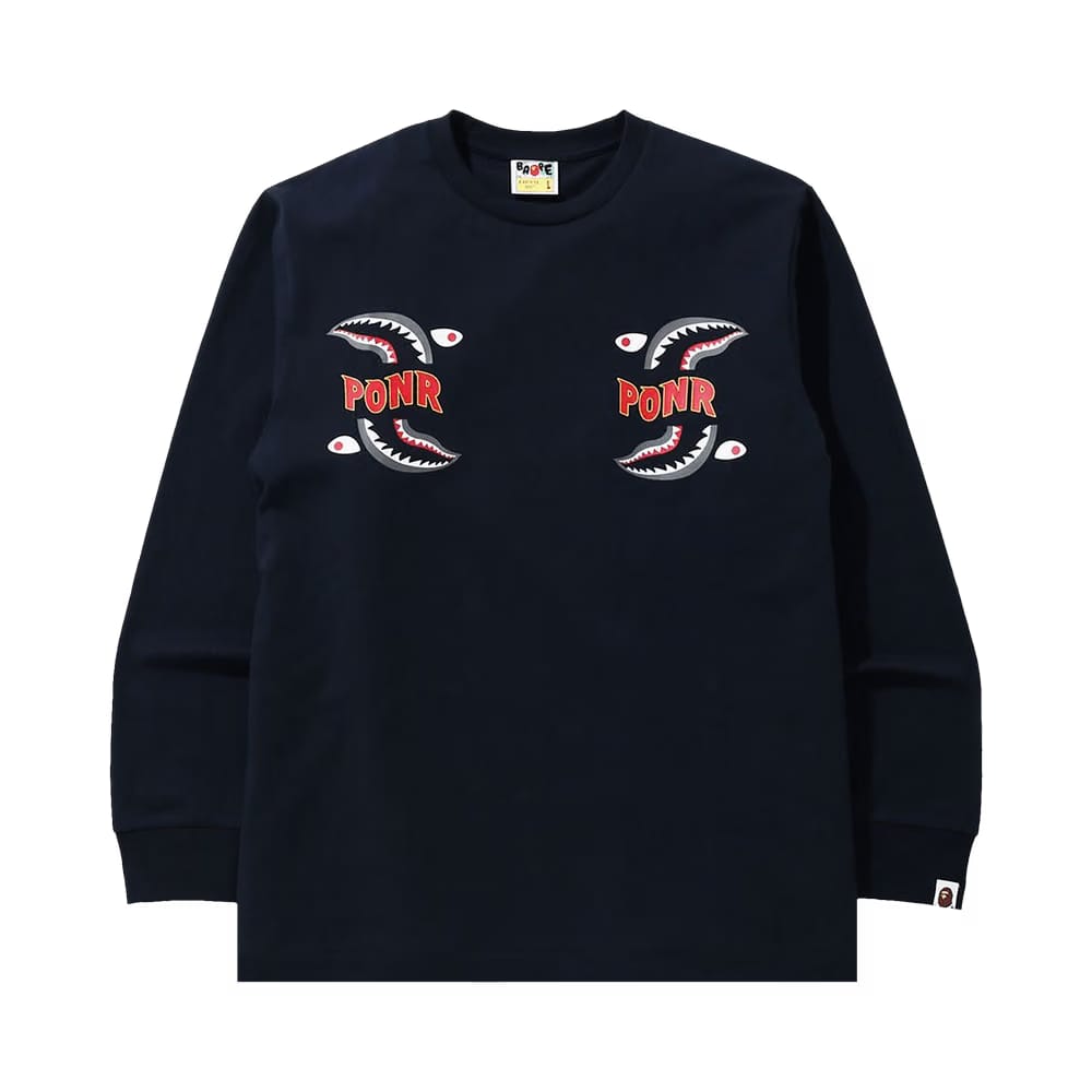 BAPE Shark PONR Long-Sleeve T-Shirt Navy