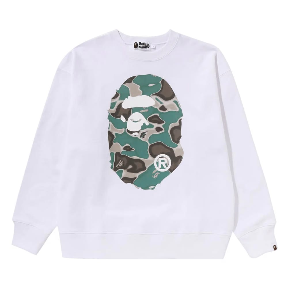 BAPE Liquid Camo Ape Head Relaxed Fit Crewneck Sweat White
