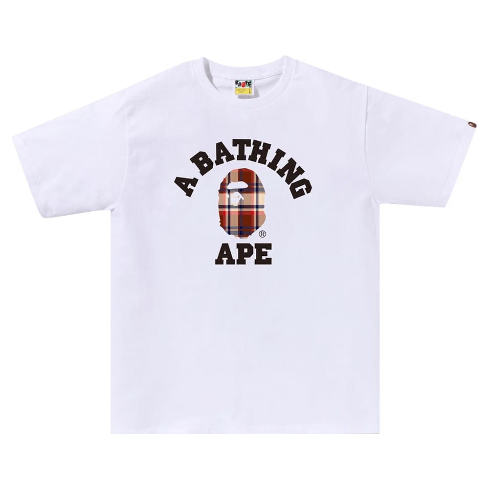BAPE Check College T-Shirt White/Red