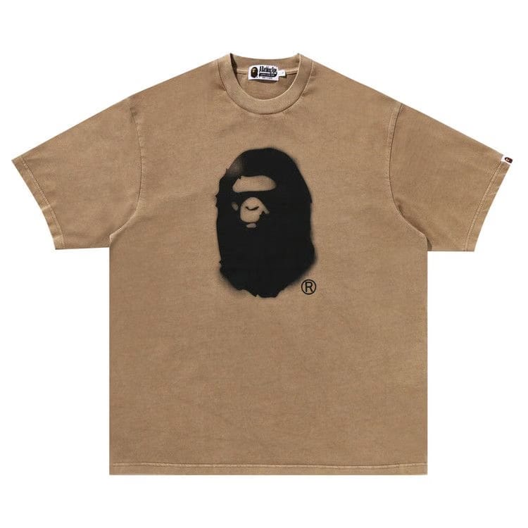 BAPE Spray Ape Head Garment Dyed Relaxed Fit T-Shirt Beige