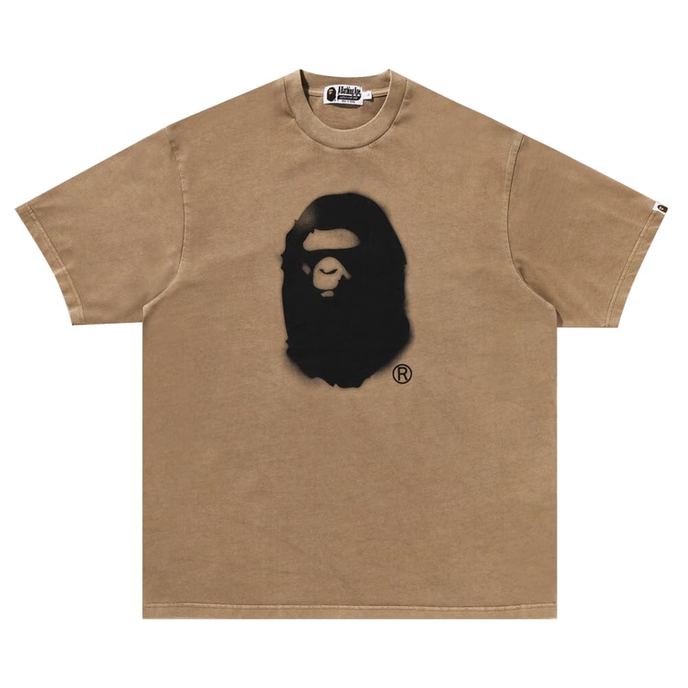 BAPE Spray Ape Head Garment Dyed Relaxed Fit T-Shirt Beige