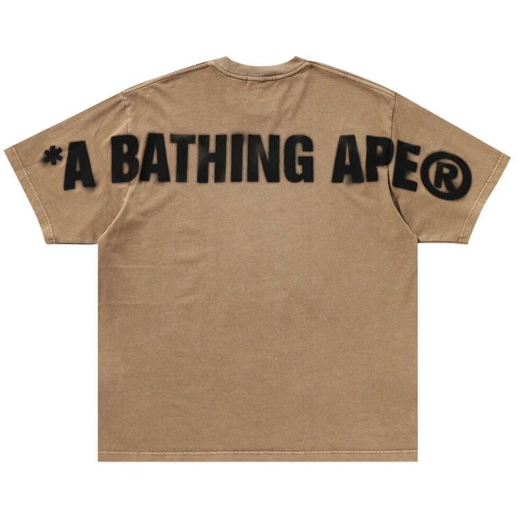 BAPE Spray Ape Head Garment Dyed Relaxed Fit T-Shirt Beige