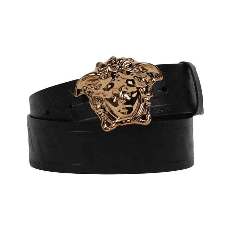 Versace La Medusa Greca Leather Belt Black/Gold