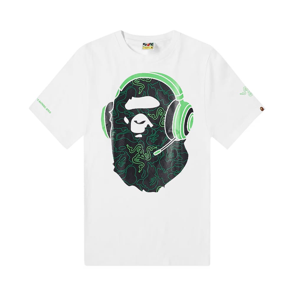BAPE x Razer Neon Camo Ape Head T-Shirt White