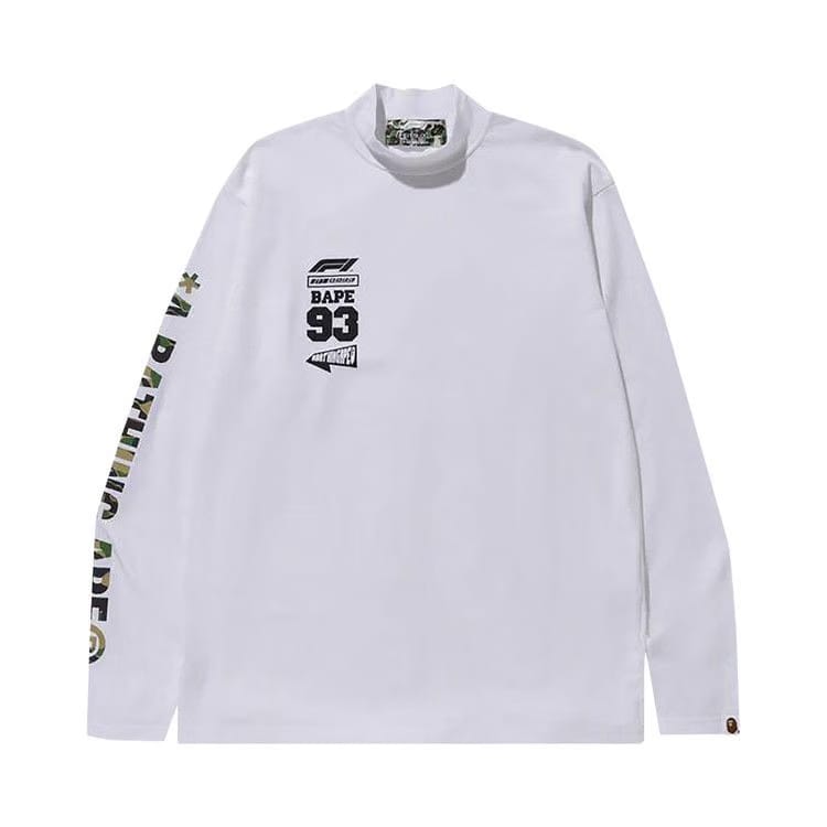 BAPE x F1 Mock Neck Long-Sleeve T-Shirt White