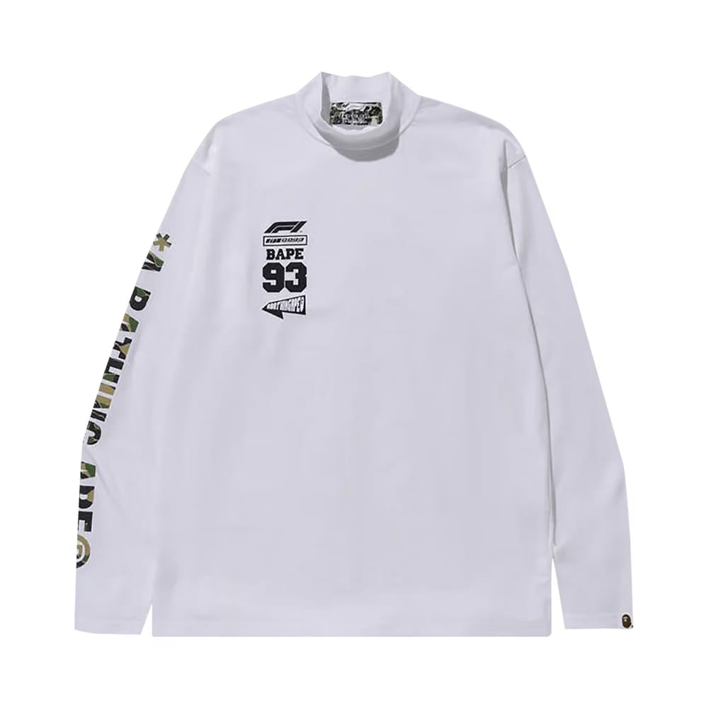 BAPE x F1 Mock Neck Long-Sleeve T-Shirt White