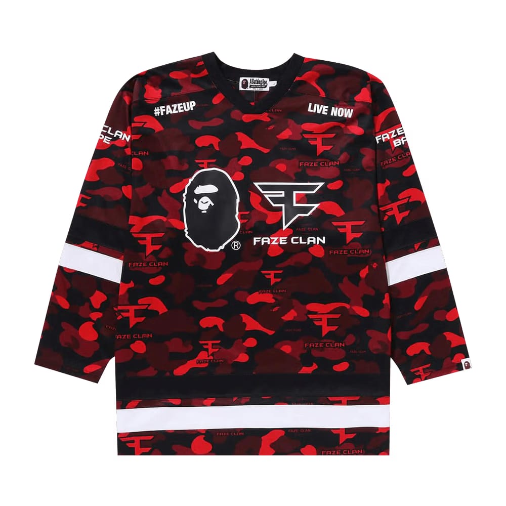 BAPE x FaZe Clan Hockey Long-Sleeve T-Shirt Red