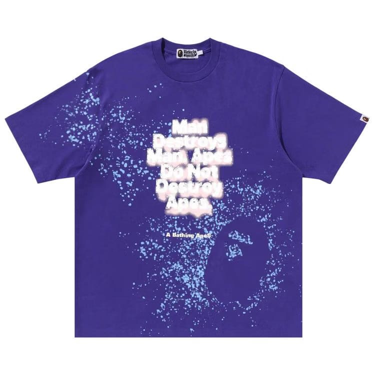 BAPE Spray Print Slogan Relaxed Fit T-Shirt Purple