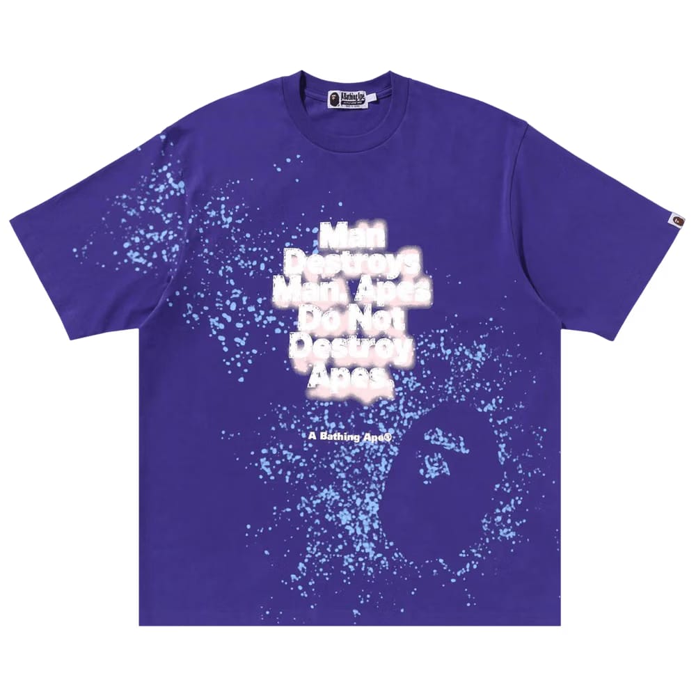 BAPE Spray Print Slogan Relaxed Fit T-Shirt Purple