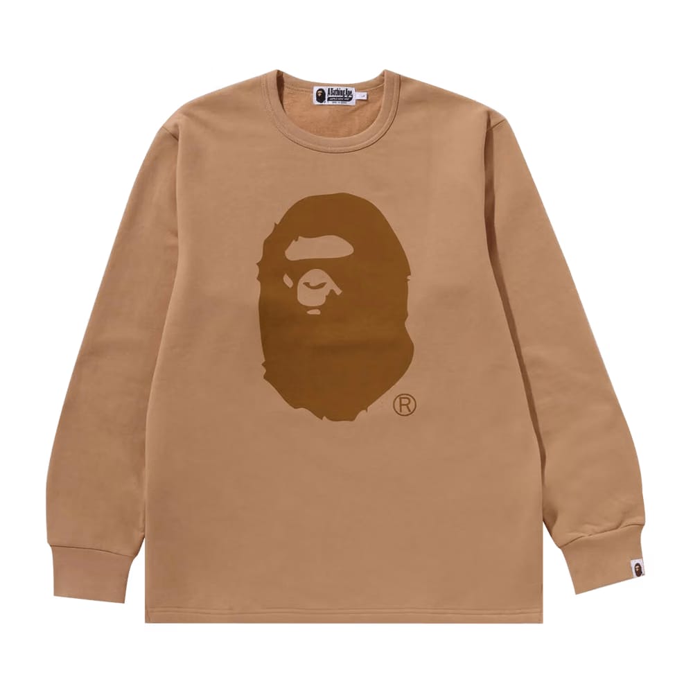 BAPE Ape Head Brushed Cotton Long-Sleeve T-Shirt Beige
