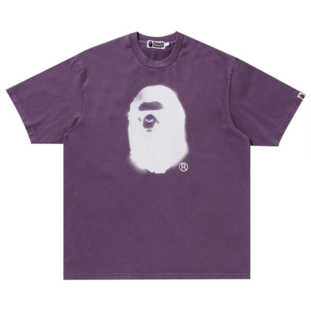 BAPE Spray Ape Head Garment Dyed Relaxed Fit T-Shirt Purple