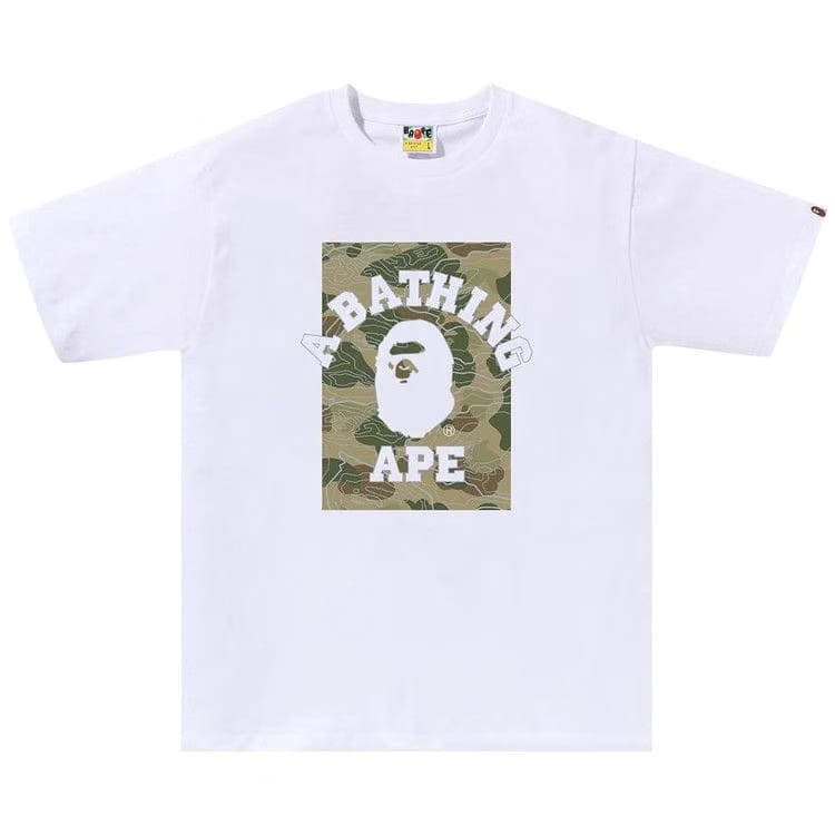 BAPE Layered Line Camo On College T-Shirt White/Beige