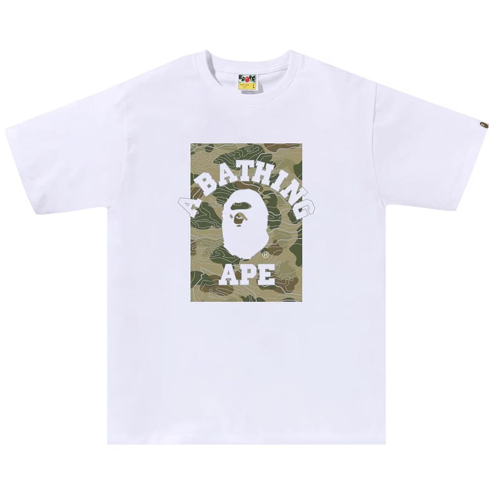 BAPE Layered Line Camo On College T-Shirt White/Beige