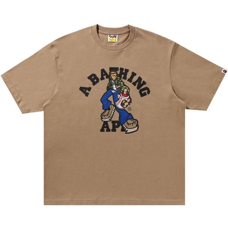 BAPE Graffiti Character College Relaxed Fit T-Shirt Beige