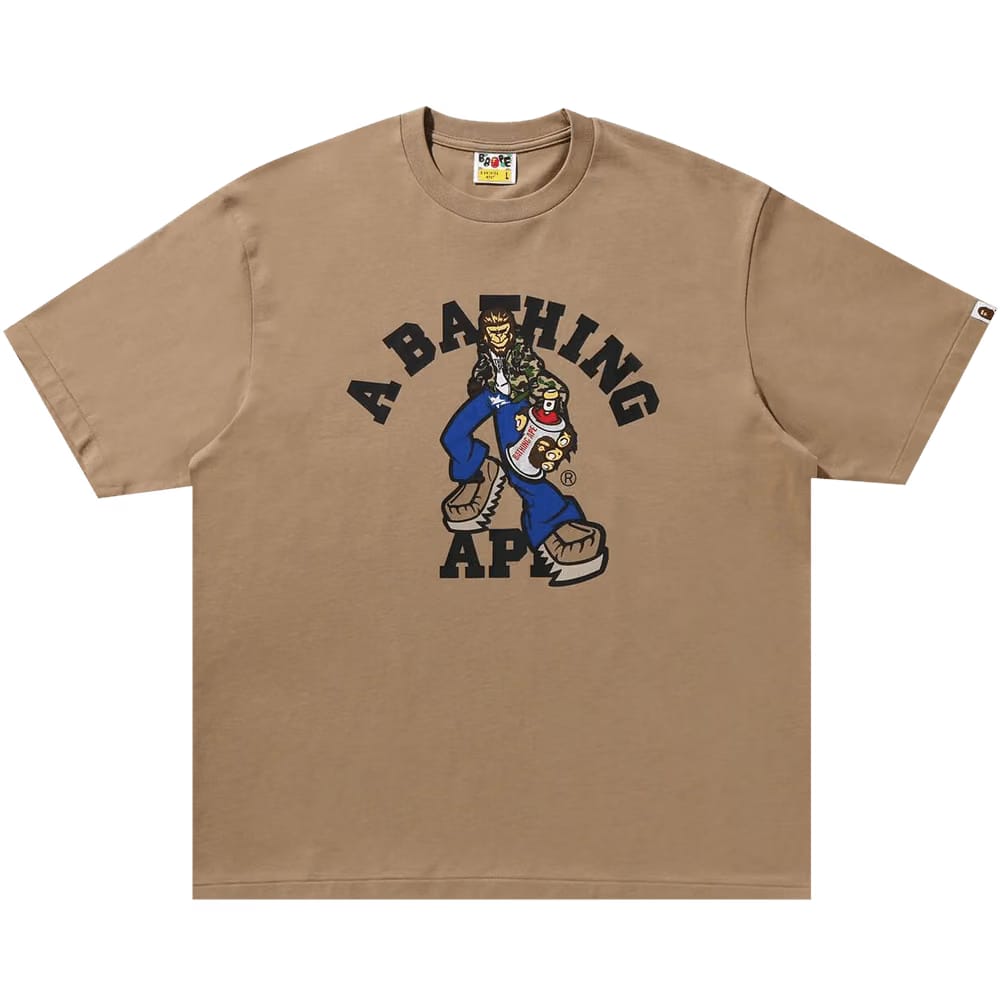 BAPE Graffiti Character College Relaxed Fit T-Shirt Beige