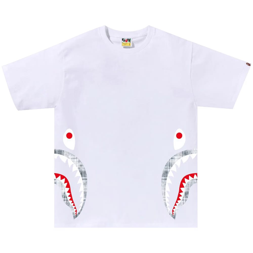 BAPE Bleached Check Side Shark T-Shirt White