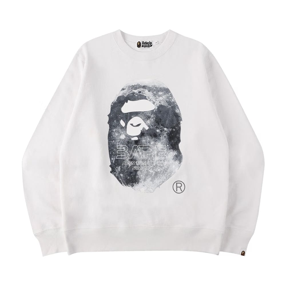 BAPE Ape Head Moon Crewneck White