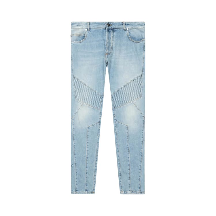 Balmain Ribbed Slim Multi-Cuts Jeans Bleu Jean Clair