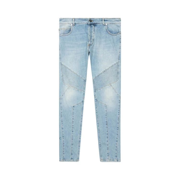 Balmain Ribbed Slim Multi-Cuts Jeans Bleu Jean Clair