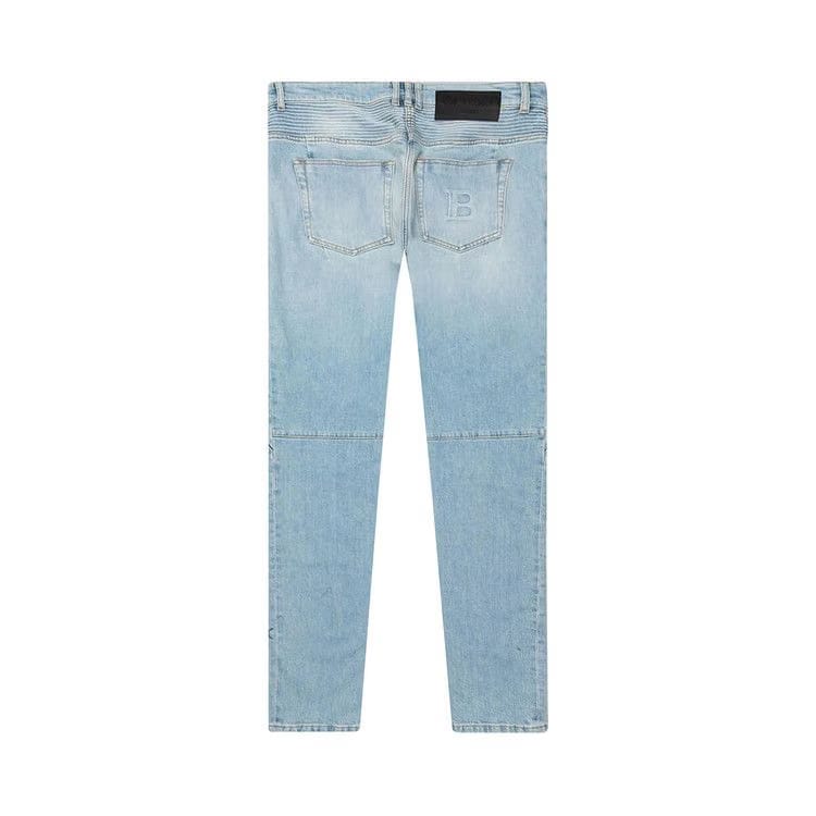 Balmain Ribbed Slim Multi-Cuts Jeans Bleu Jean Clair