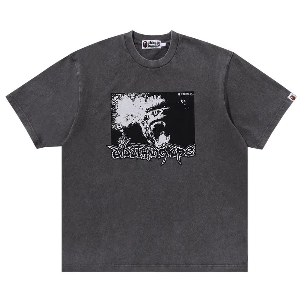 BAPE Mad Ape Graphic Acid Wash Relaxed Fit T-Shirt Grey