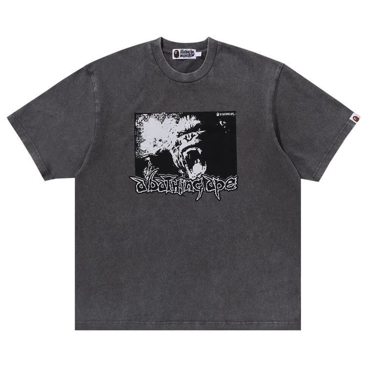 BAPE Mad Ape Graphic Acid Wash Relaxed Fit T-Shirt Grey