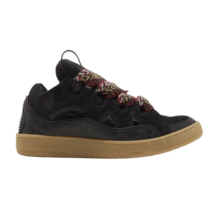 Lanvin Curb Leather and Glitter Sneakers Black