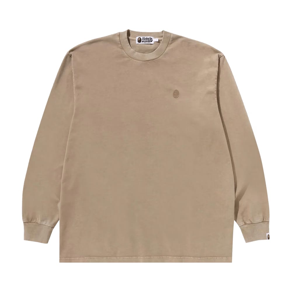 BAPE Ape Head One Point Garment Dyed Long-Sleeve T-Shirt Beige