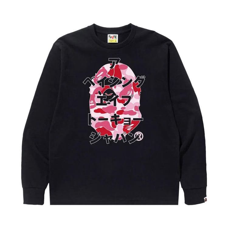 BAPE ABC Camo Japanese Letters Long-Sleeve T-Shirt Black/Pink