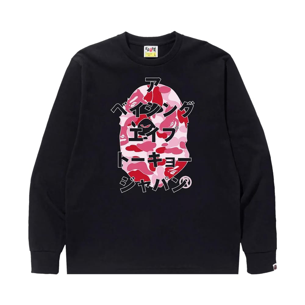 BAPE ABC Camo Japanese Letters Long-Sleeve T-Shirt Black/Pink