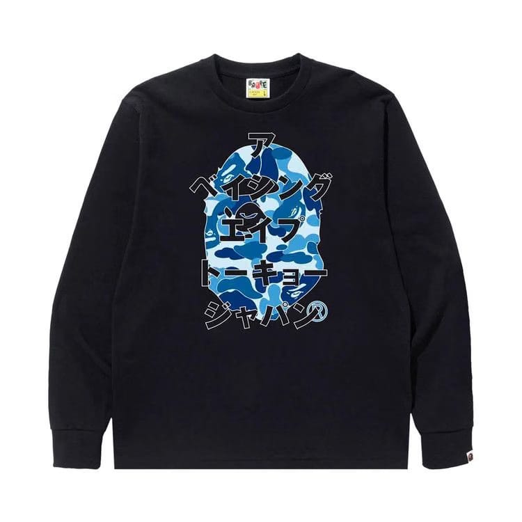BAPE ABC Camo Japanese Letters Long-Sleeve T-Shirt Black/Blue