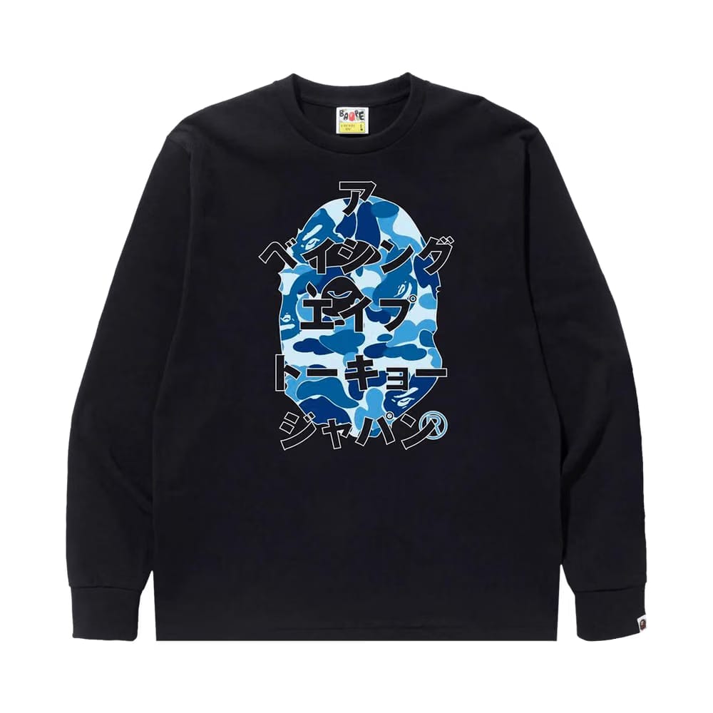 BAPE ABC Camo Japanese Letters Long-Sleeve T-Shirt Black/Blue