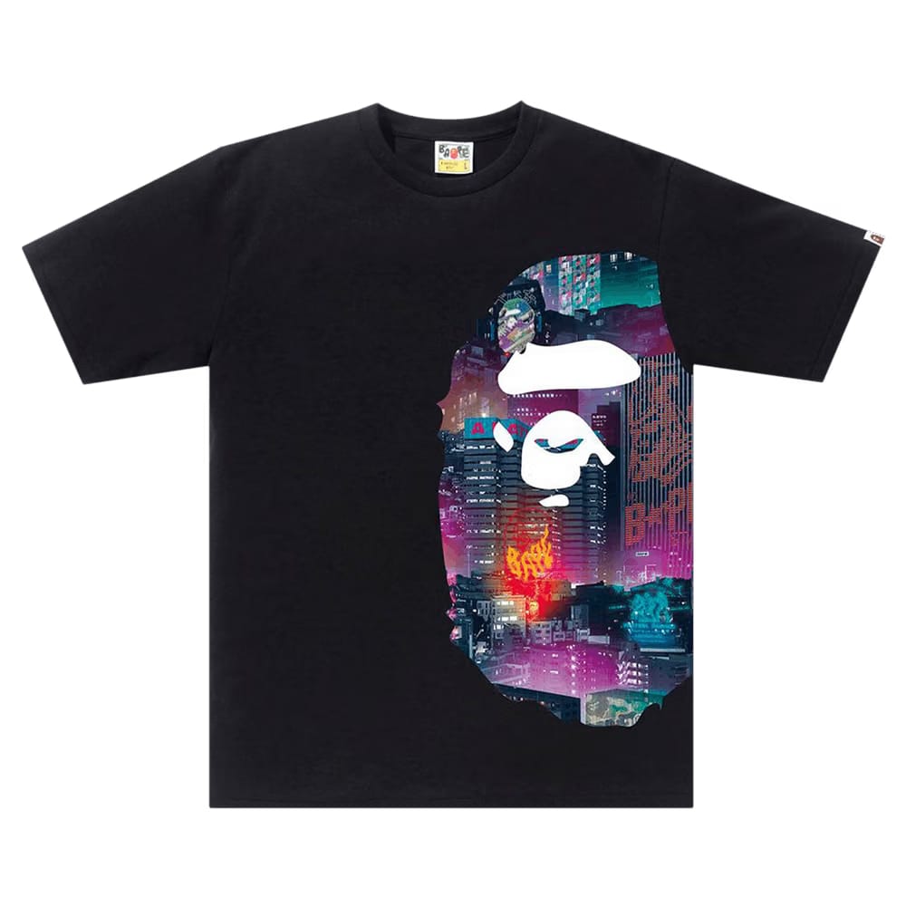 BAPE Neon Tokyo Side Big Ape Head T-Shirt Black