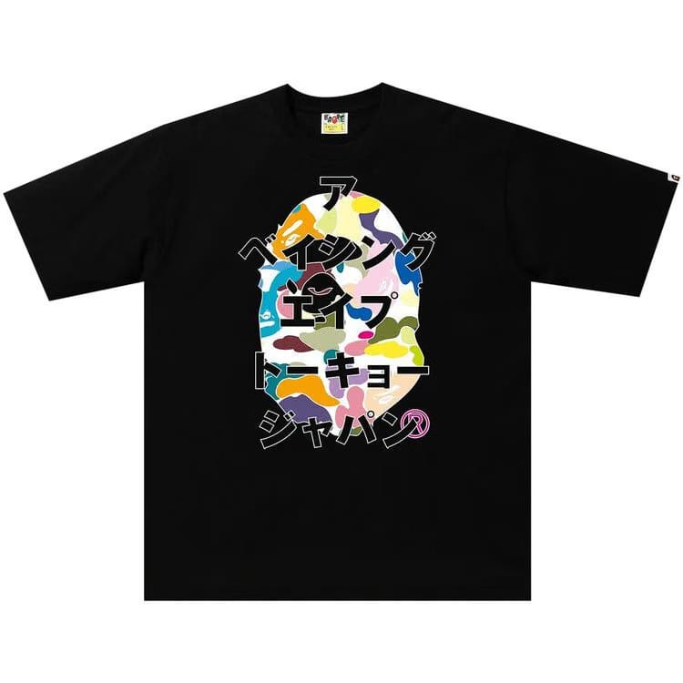 BAPE Multi Camo Japanese Letters Relaxed Fit T-Shirt Black