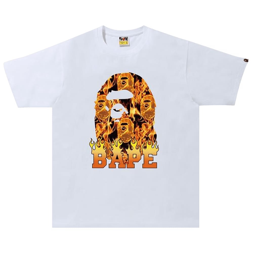 BAPE Bape Ape Head Flame T-Shirt White/Orange White/Orange