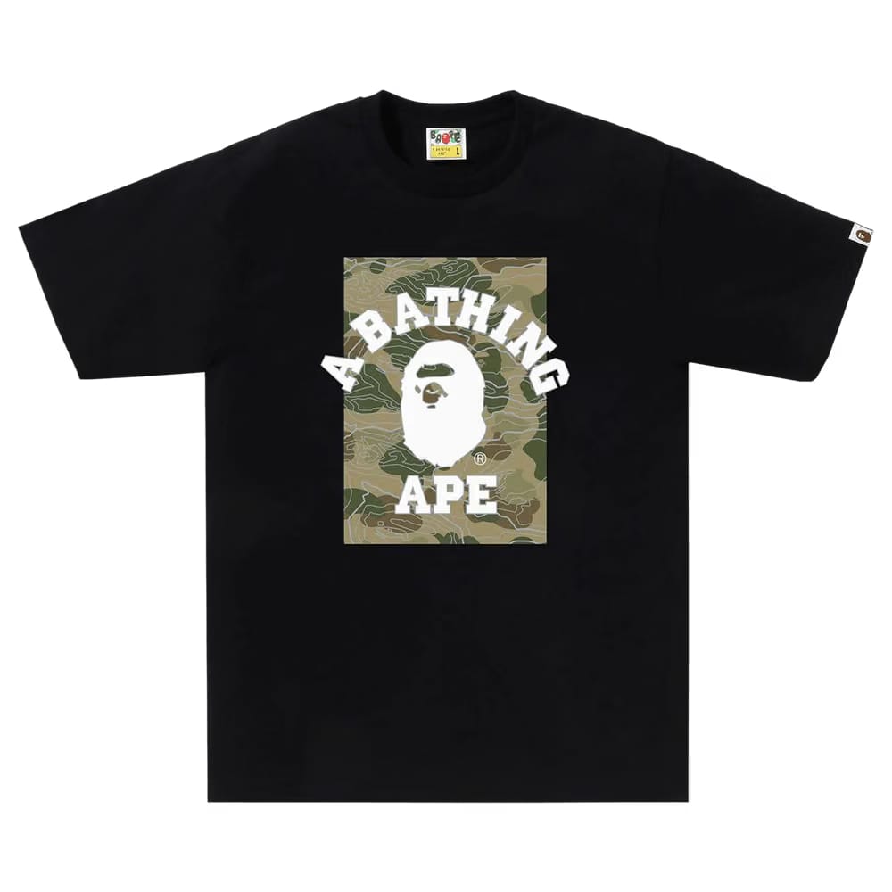 BAPE Layered Line Camo On College T-Shirt Black/Beige