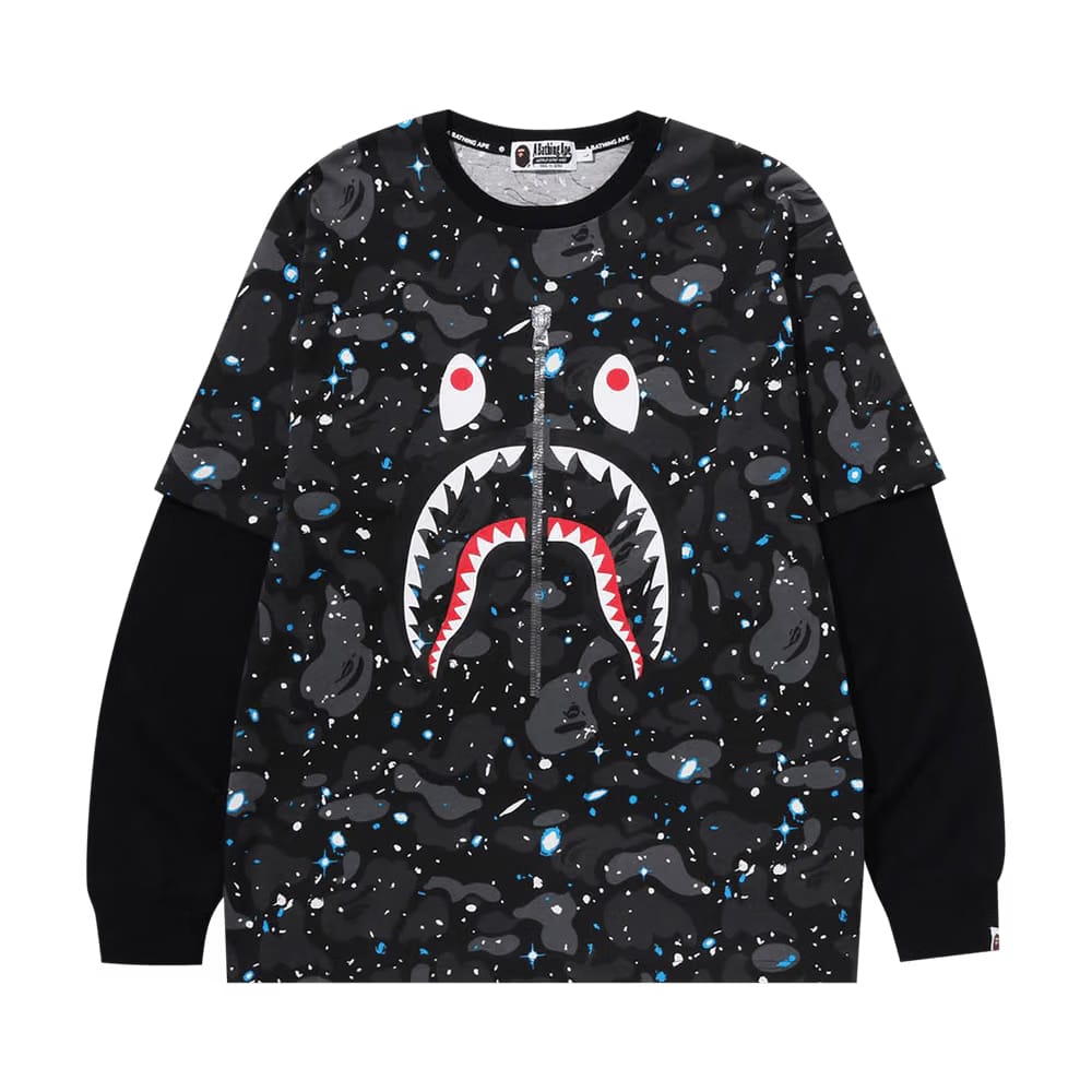 BAPE Space Camo Shark Layered Long-Sleeve T-Shirt Black