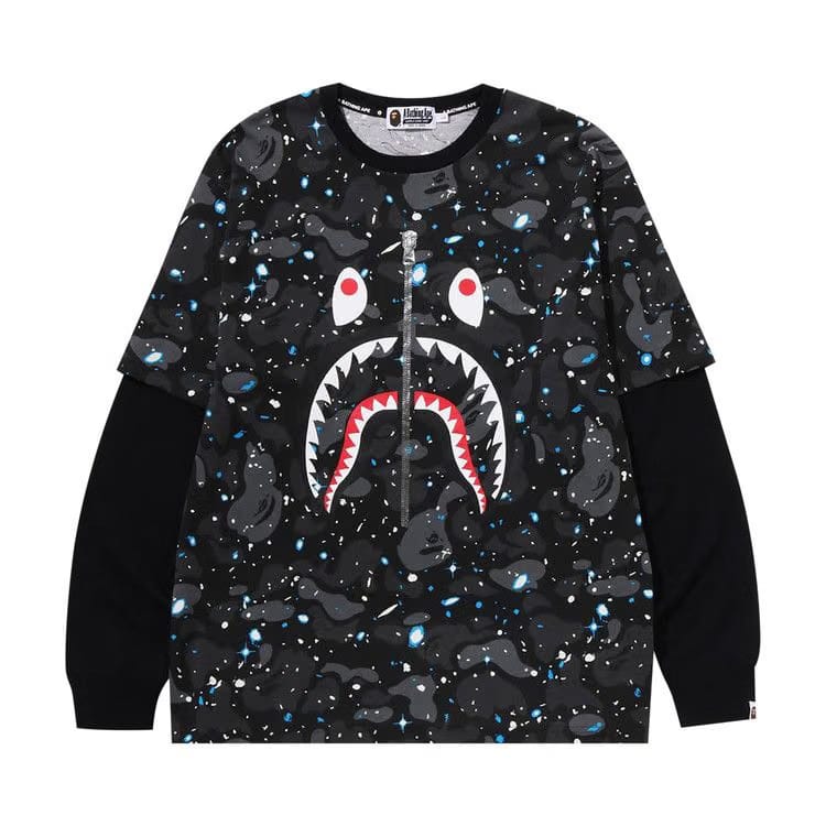 BAPE Space Camo Shark Layered Long-Sleeve T-Shirt Black