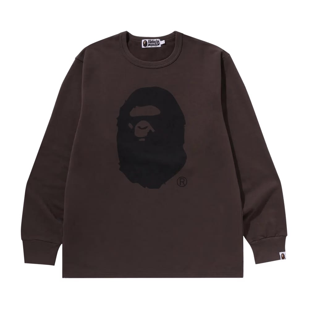 BAPE Ape Head Brushed Cotton Long-Sleeve T-Shirt Charcoal