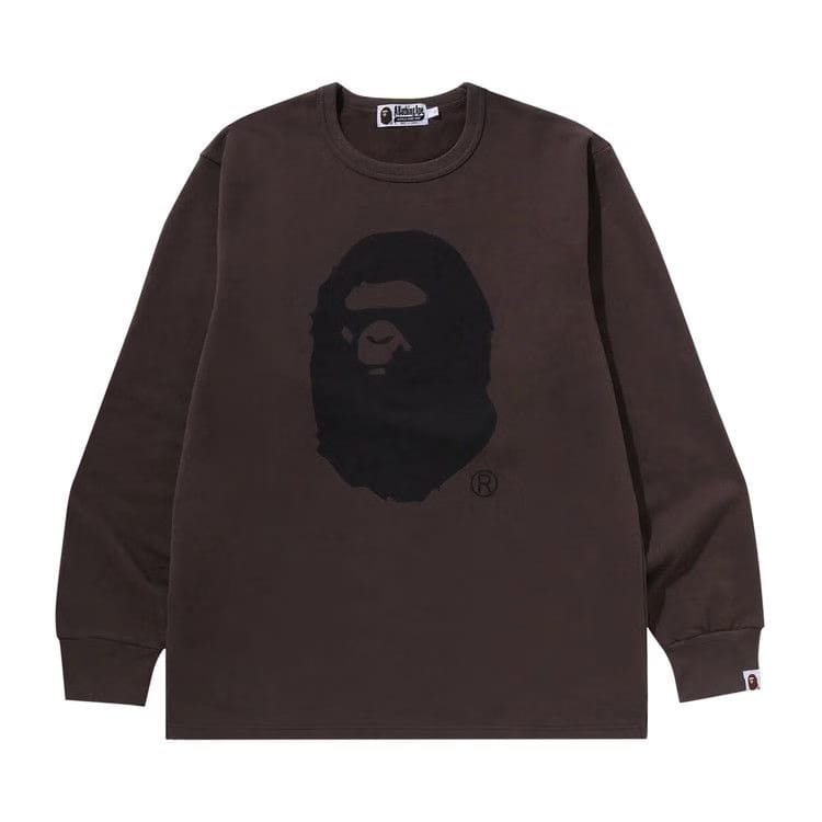 BAPE Ape Head Brushed Cotton Long-Sleeve T-Shirt Charcoal