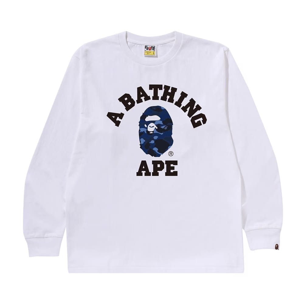 BAPE Color Camo College Long-Sleeve T-Shirt White/Navy