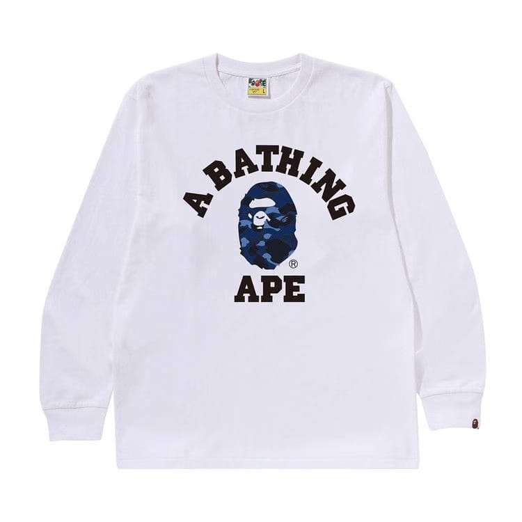 BAPE Color Camo College Long-Sleeve T-Shirt White/Navy