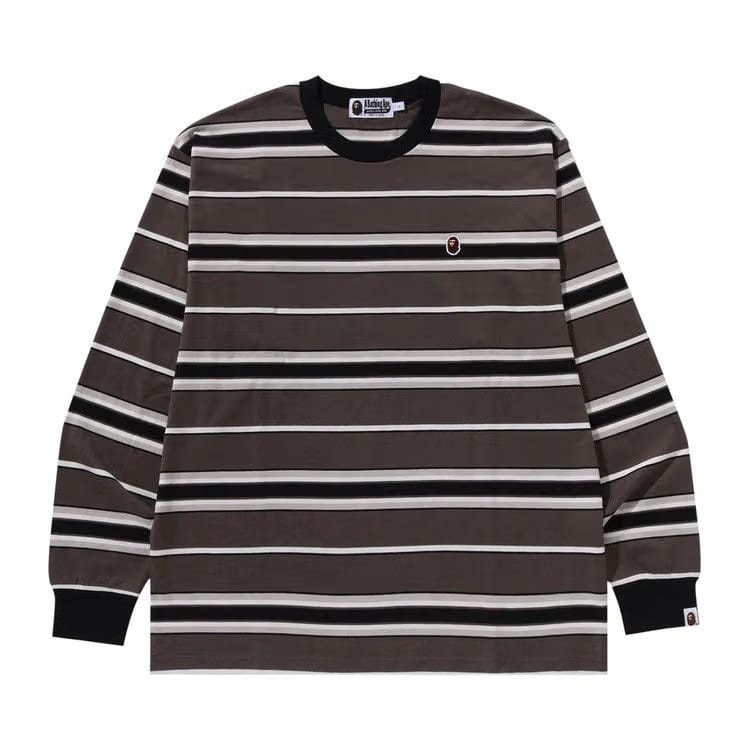 BAPE Ape Head One Point Stripe Relaxed Fit Long-Sleeve T-Shirt Black