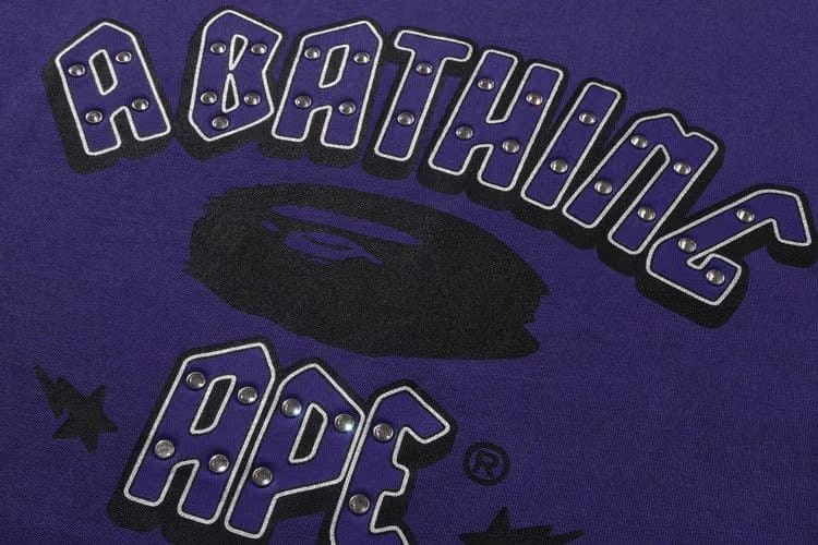 BAPE Garment Dye Rhinestone Logo Relaxed Fit T-Shirt Purple