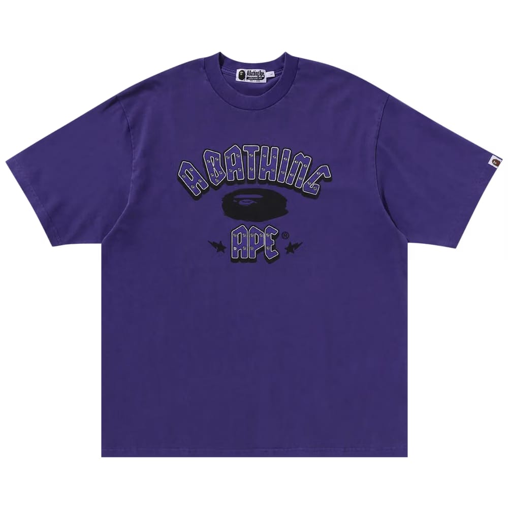 BAPE Garment Dye Rhinestone Logo Relaxed Fit T-Shirt Purple